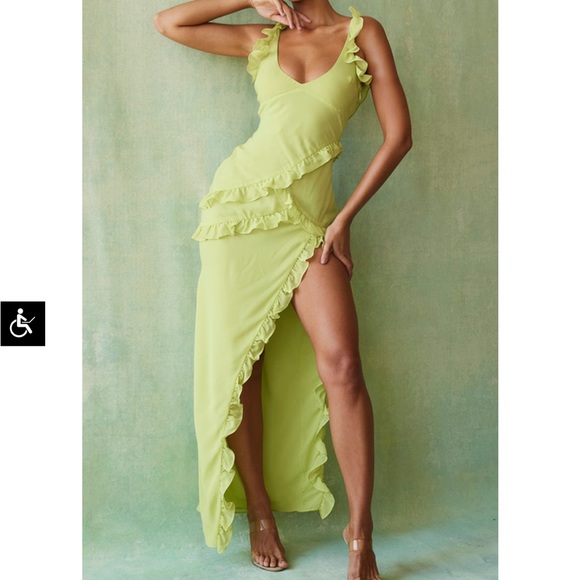 House of CB Dresses House Of Cb Lime Pixie Ruffle Maxi Dress Size